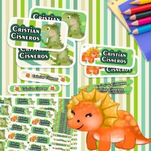 Dinos Acuarela - Etiquetas Personalizadas